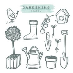 Cute set of gardening doodle sketches isolated vector