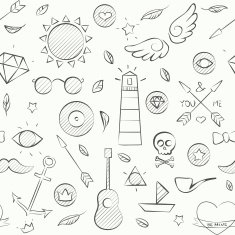 Hand drawn hipster seamless pattern over white