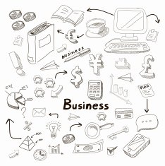 Doodle business diagrams set on blackboard illustration