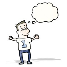 cartoon man in number one shirt