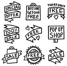 Hand drawn shopping icon set