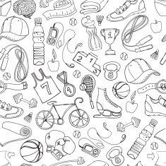 Black and white Sport fitness seamless doodle pattern