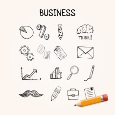 Set of business doodles vector icons hand drawn