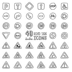 Vector set of doodles road sign icons