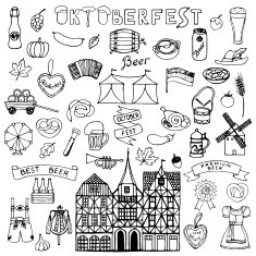 Octoberfest hand drawn doodle set
