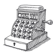 Vector sketch of vintage cash register