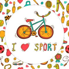 I love sport Bicycle emblem Hand drawn doodle sport background