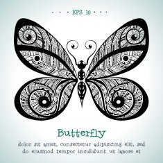 Ornamental hand drawn vintage vector butterfly