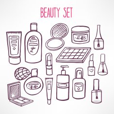 set with cosmetics and products for body care