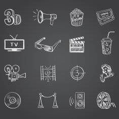 Hand drawn cinema icon set
