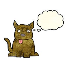 cartoon dog sticking out tongue with thought bubble
