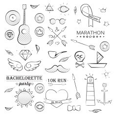 Doodle Sea Hand Drawn Objects Set
