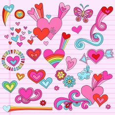 Valentine Hearts Love Notebook Doodles Set