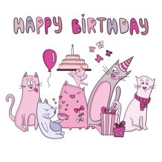 Vector birthday card with funny cats N4