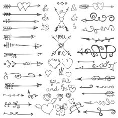 Doodle hand drawn arrows hearts elements Valentine's Day Wedding