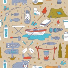 Seamless pattern with adverture aquipment