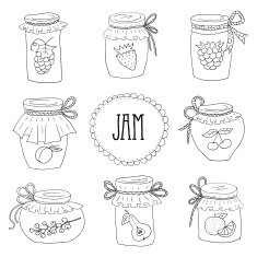 The set of hand drawn jars with home-made jams