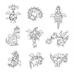 cartoon fire dragon icon set
