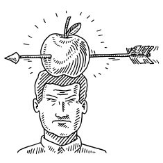 Arrow Shot At Apple On Man&rsquo;s Head Drawing