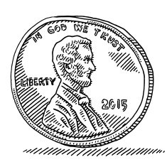 US Penny Coin Money Drawing