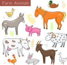 Vector set of different colorful farm animals