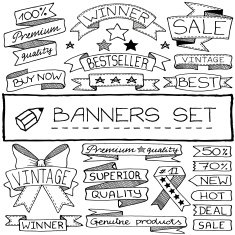 Hand drawn banner and tag icons with captions stars N2