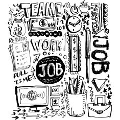 Job elements sketch in black and white