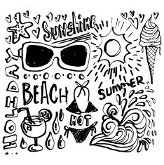 Beach elements sketch in black and white