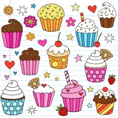 Cupcake Doodles Vector Design Elements
