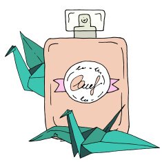 Perfume bottle with origami paper cranes