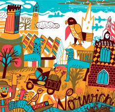 Hand drawn city Norwich in United Kingdom N2