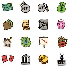 Finance and debt doodle icon set