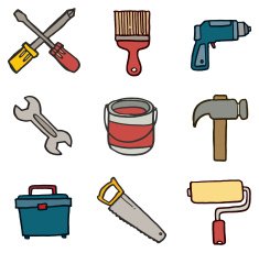 Tool and equipment doodle icons