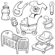 Baby's products in sketch style