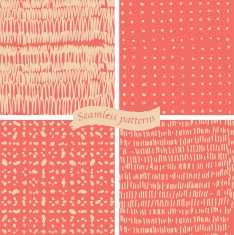 set of hand drawn faded pink seamless patterns