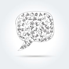 Vector speech bubble with hand drawn diagram icons