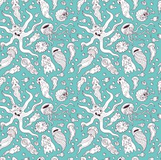 Deep sea monsters seamless pattern