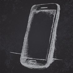Handdrawn sketch of mobile phone with shadow on blackboard