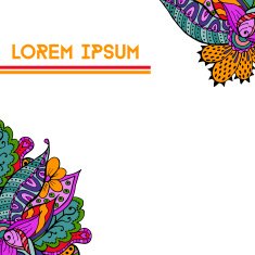 Cute hand drawn floral doodle background in bright colors