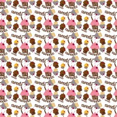 Colored seamless pattern with colorful fruit and chocolate cupca