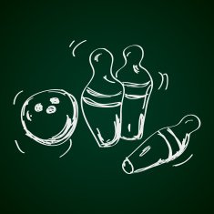 Simple doodle of a bowling ball and skittles
