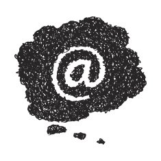 Simple doodle of an email at sign thought bubble