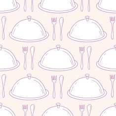 Seamless pattern with hand drawn serve dish Kitchen background
