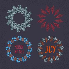 Christmas wreath drawn Vector set N4