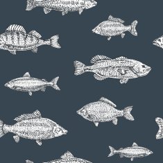 Hand drawn sketch vector seamless pattern of different fish N3