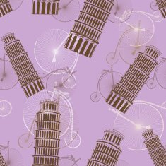 pattern with the Pisa Tower and bicycles