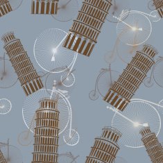 pattern with the Pisa Tower and bicycles N2