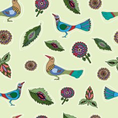 Seamless pattern with doodle birds
