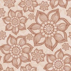 Henna Mehendi Tattoo Doodles Seamless Pattern on a brown back N5
