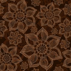Henna Mehendi Tattoo Doodles Seamless Pattern on a brown back N6